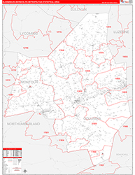 Bloomsburg-Berwick Metro Area Wall Map Red Line Style 2026